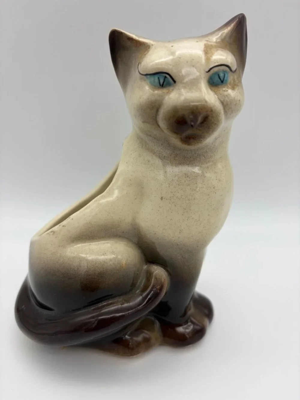Vintage Siamese Cat Planter Blue Eyes MCM Ceramic Pottery 6 Inch US Royal Copley